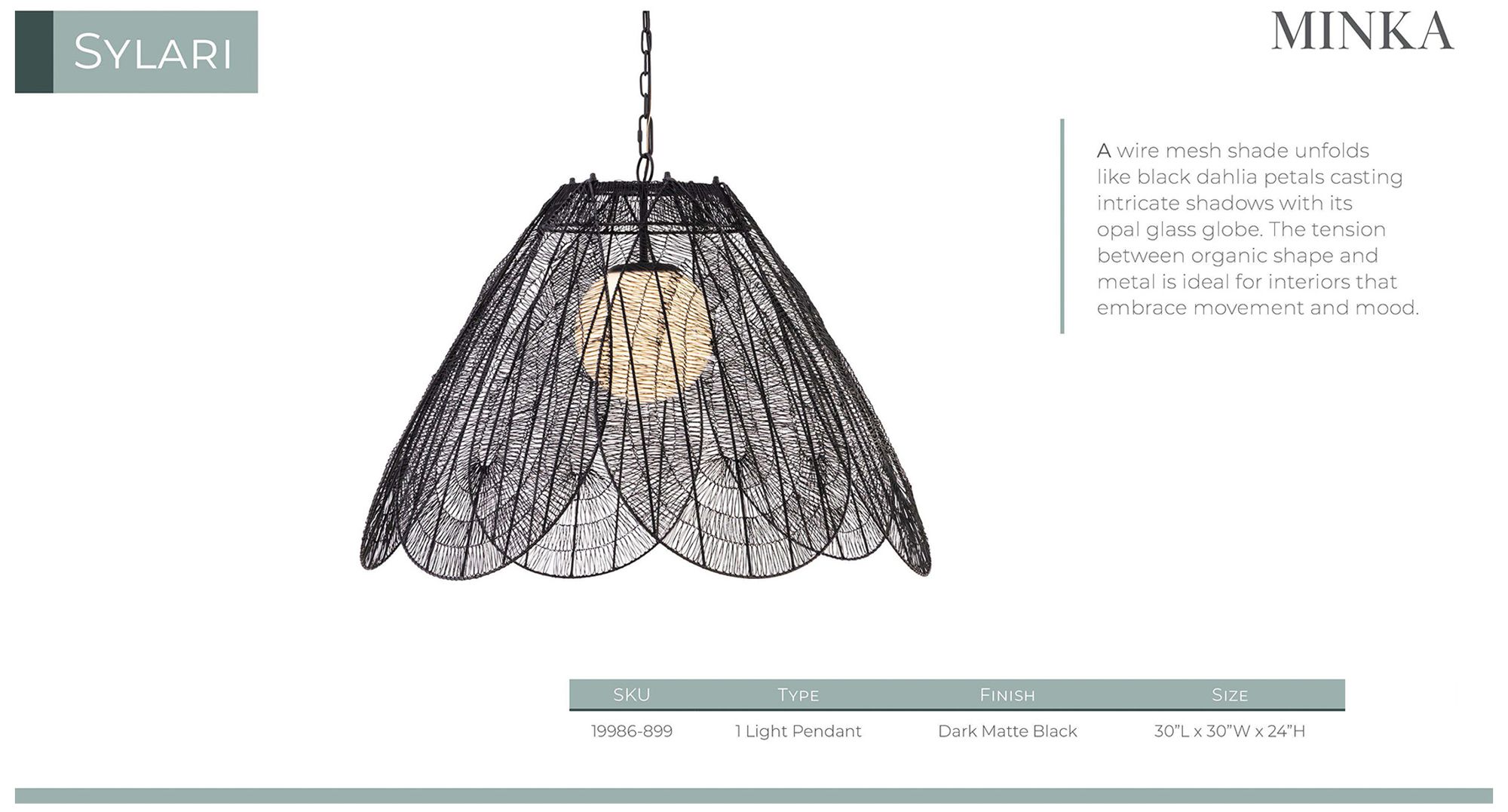 Minka Lavery Sylari 1-Light 30-in Dark Matte Black Pendant with Opal Shade