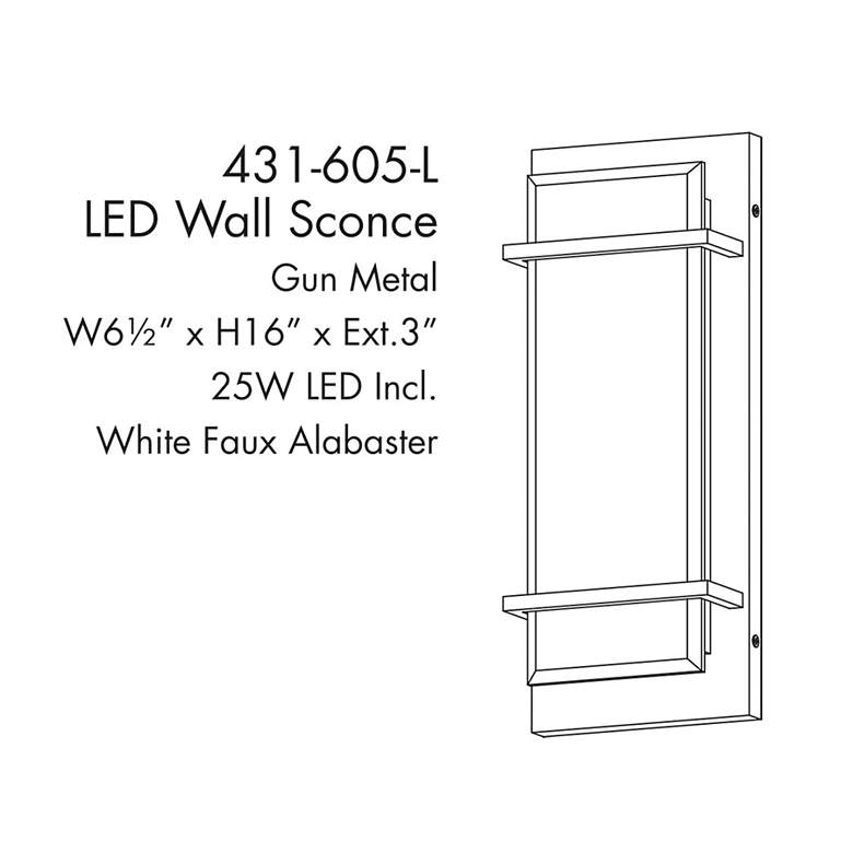 Image 6 Minka Lavery Tarnos LED 16-in Gun Metal Wall Sconce with Alabaster Shade more views