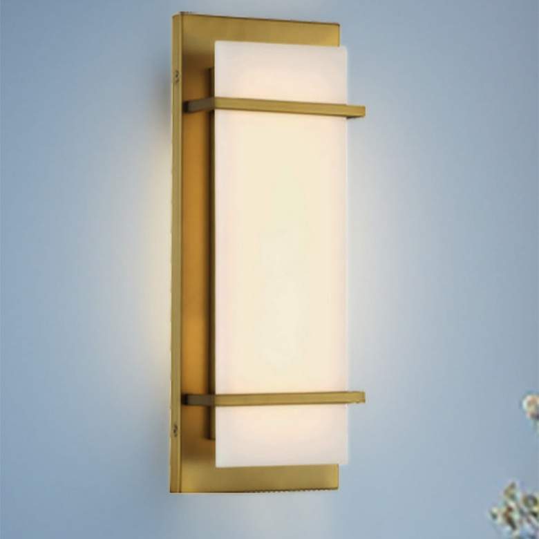 Image 1 Minka Lavery Tarnos LED 16-in Soft Brass Wall Sconce with Alabaster Shade