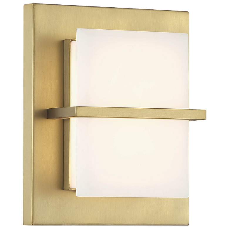 Image 1 Minka Lavery Tarnos LED 8-in Soft Brass Wall Sconce with Alabaster Shade