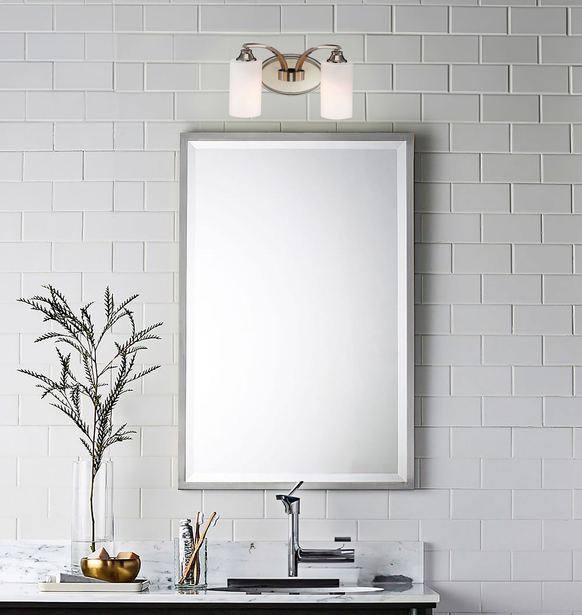 Image 3 Minka-Lavery Tilbury 2-Light Polished Nickel Vanity Light with Glass Shades more views