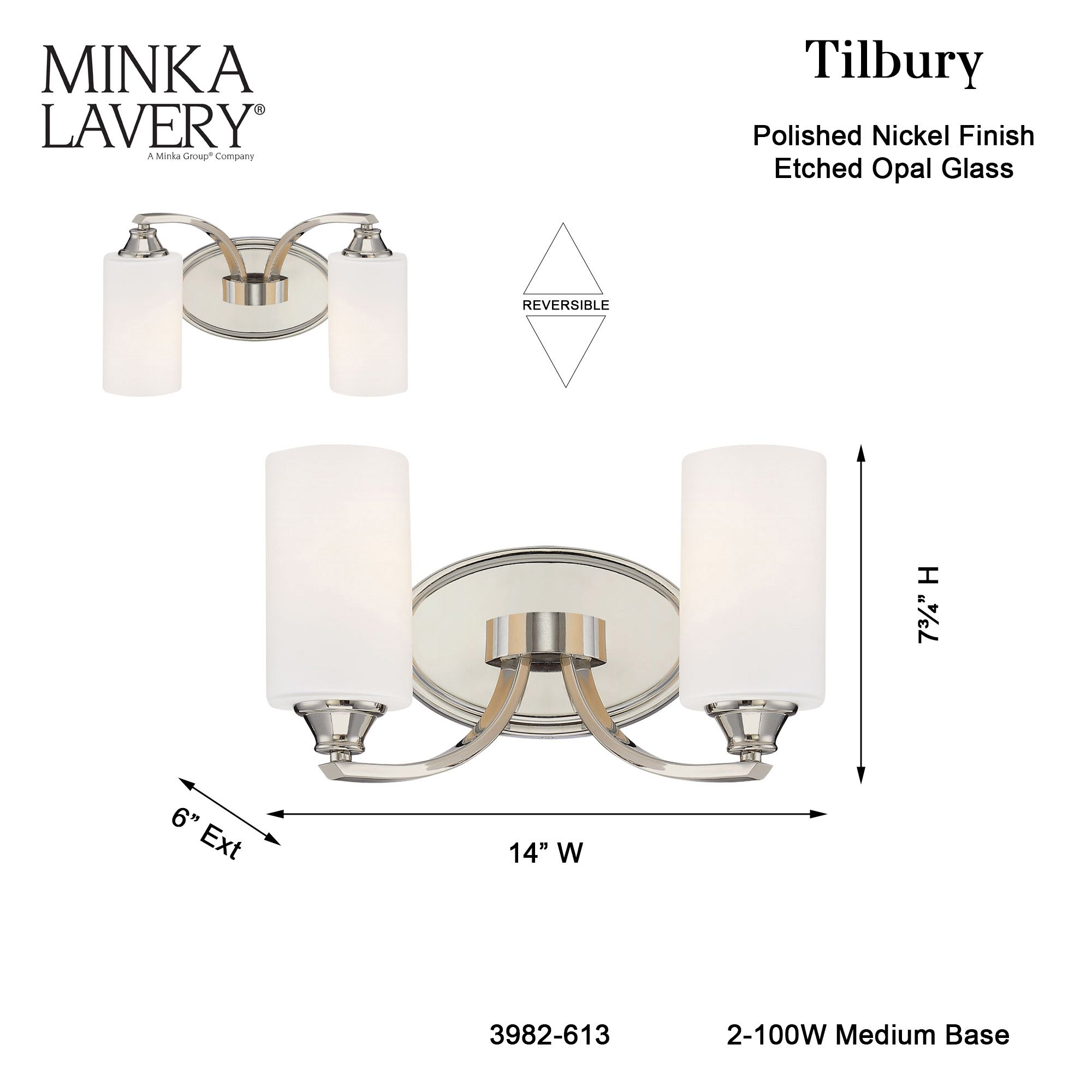 Minka-Lavery Tilbury 2-Light Polished Nickel Vanity Light with Glass Shades