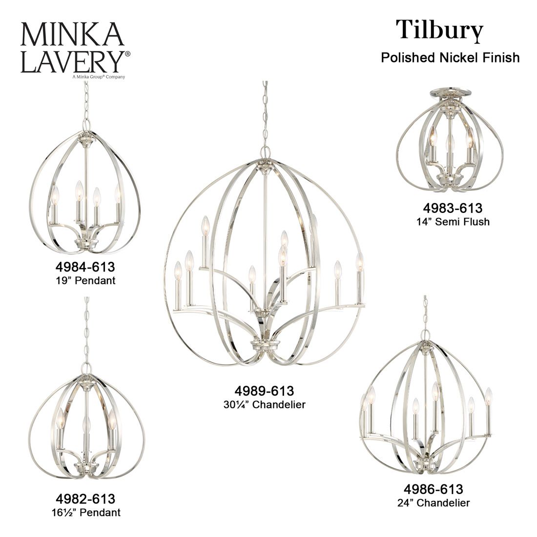 Minka-Lavery Tilbury 3-Light 14-in Polished Nickel Semi Flush
