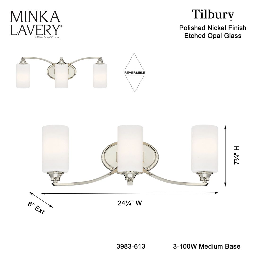 Image 7 Minka-Lavery Tilbury 3-Light Polished Nickel Vanity Light with Glass Shades more views