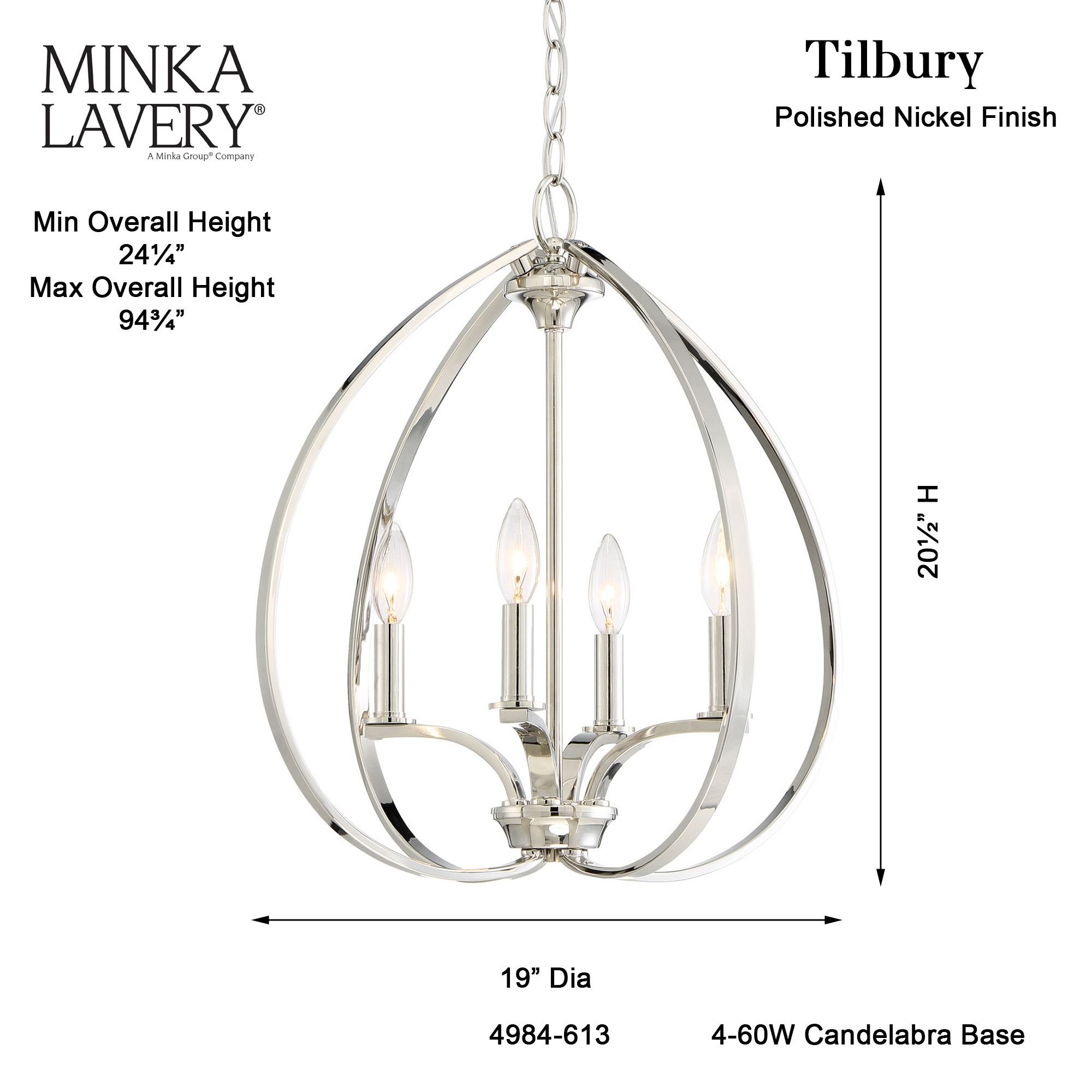 Image 5 Minka-Lavery Tilbury 4-Light 19-in Polished Nickel Pendant more views