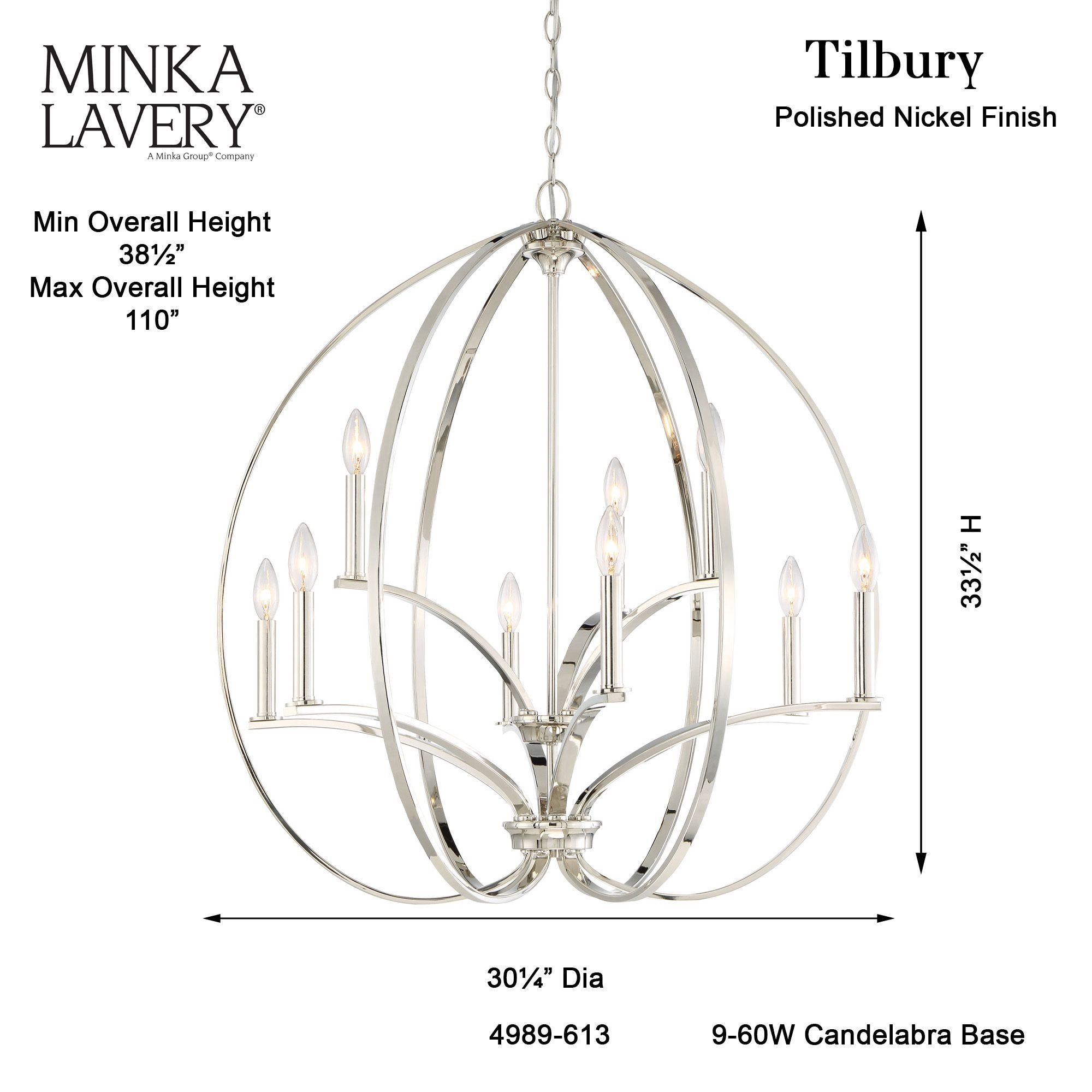 Image 5 Minka-Lavery Tilbury 9-Light 30.13-in Polished Nickel Chandelier more views