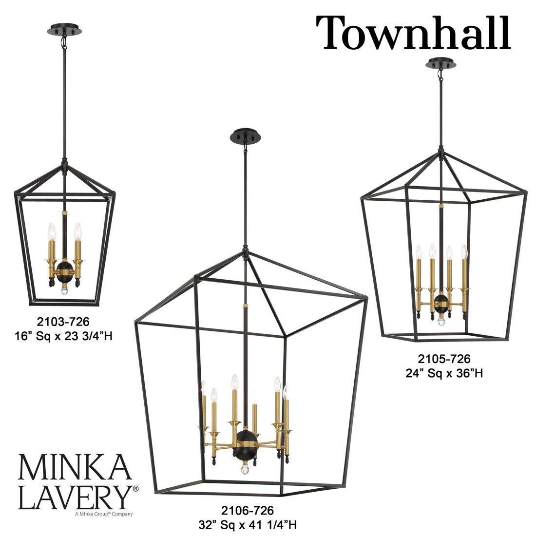 Minka Lavery Townhall 6-Light Coal and Soft Brass Pendant