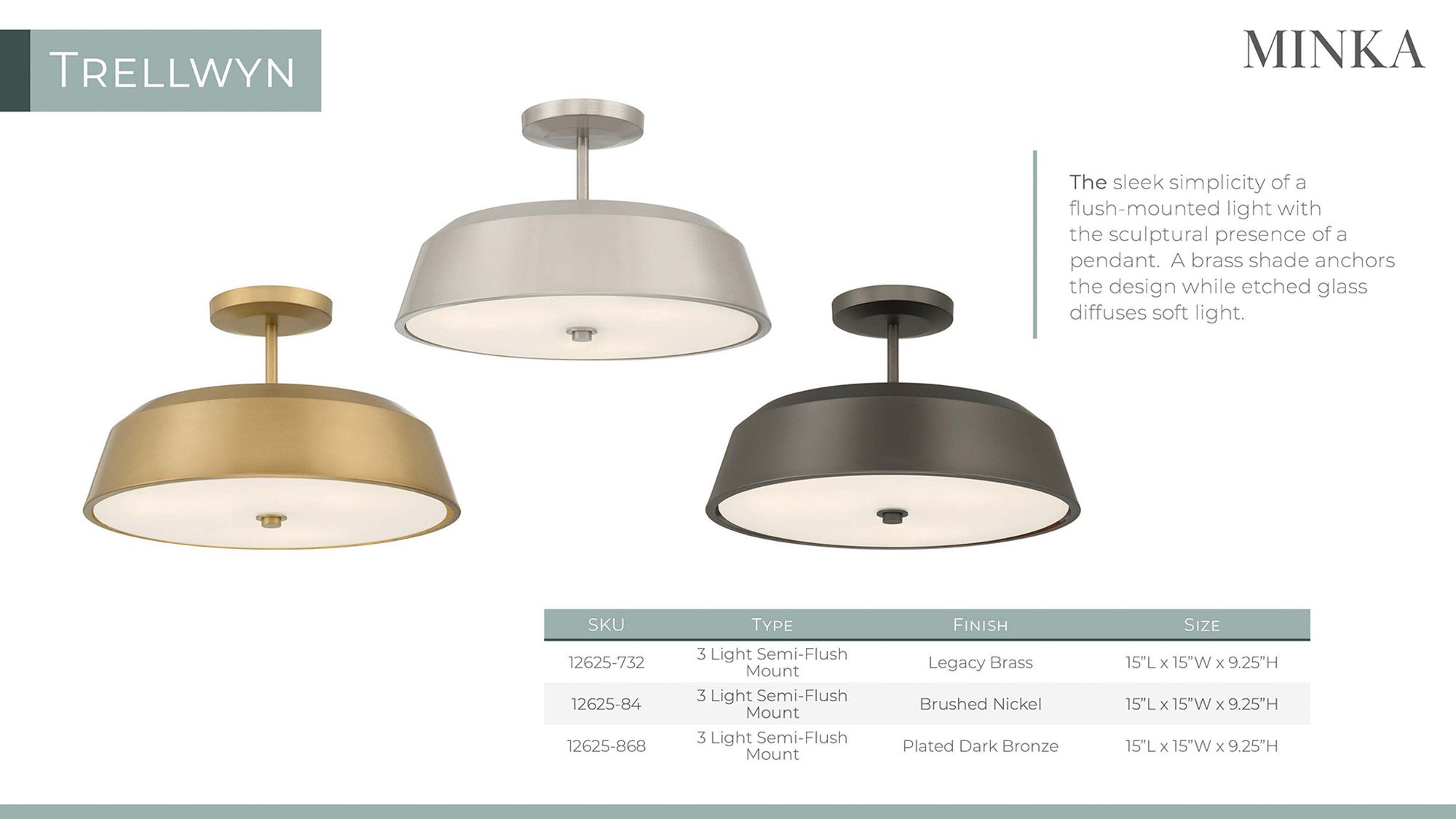 Minka Lavery Trellwyn 3-Lt 15-in Plated Dark Bronze Semi-Flush with Shade