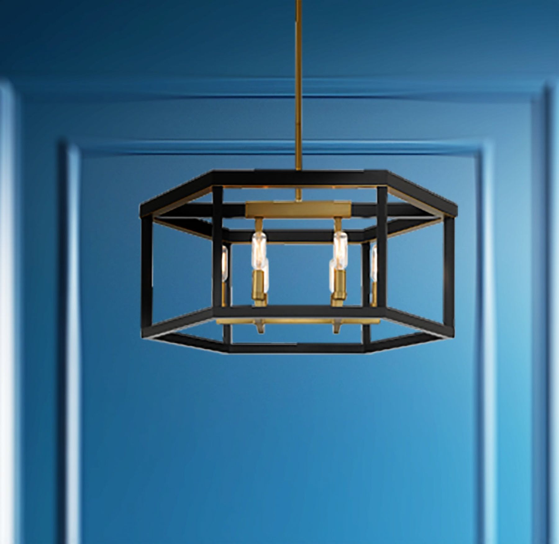 Thumbnail1 of Minka-Lavery Union Estates 6-Light Coal Black and Soft Brass Pendant