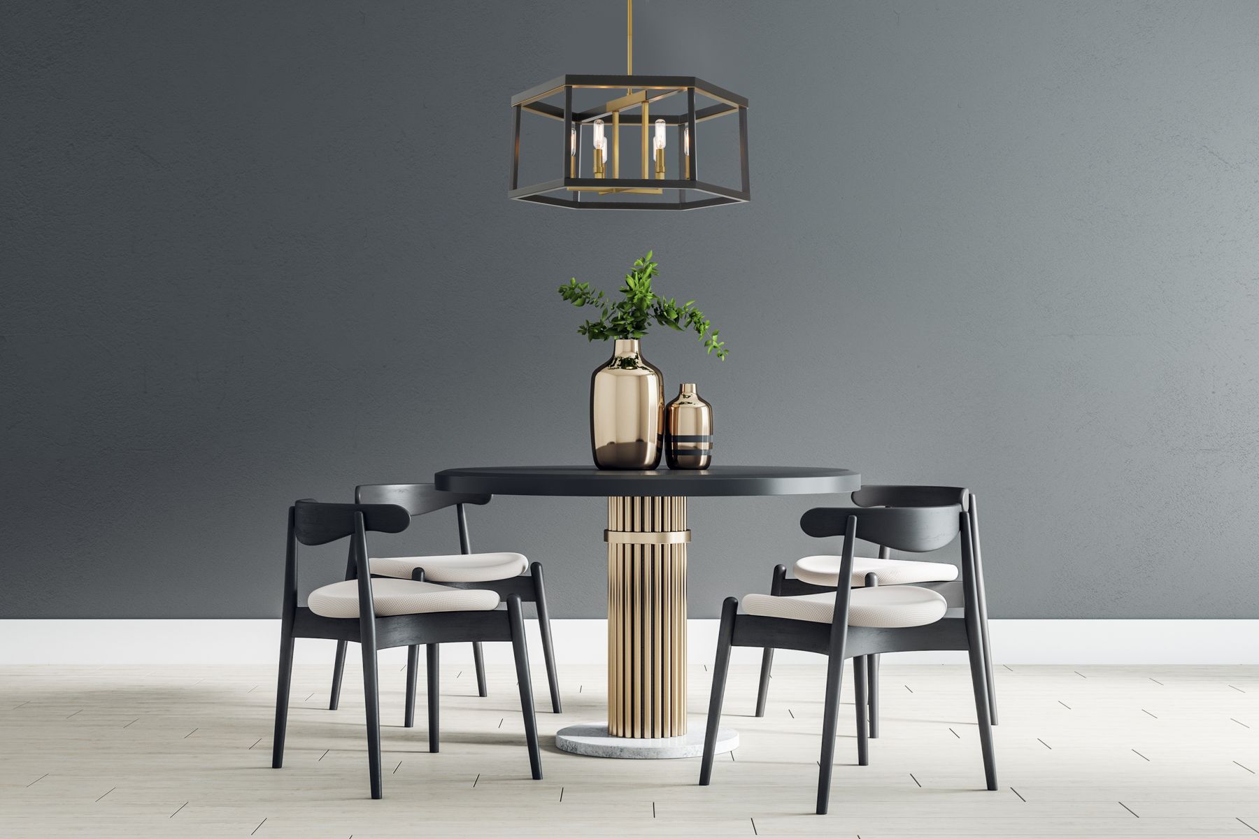 Minka-Lavery Union Estates 6-Light Coal Black and Soft Brass Pendant