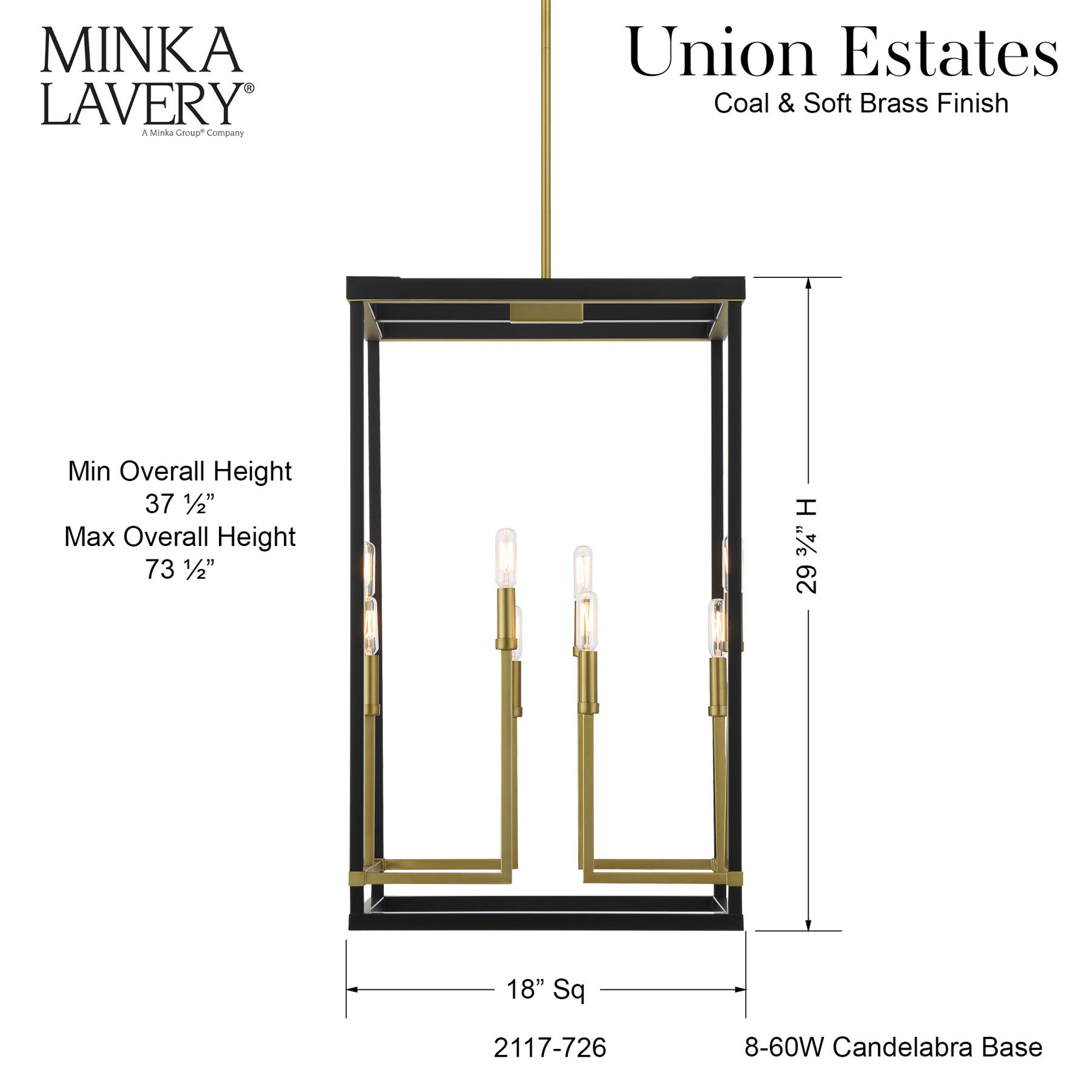 Minka-Lavery Union Estates 8-Light Black and Soft Brass Pendant in scene