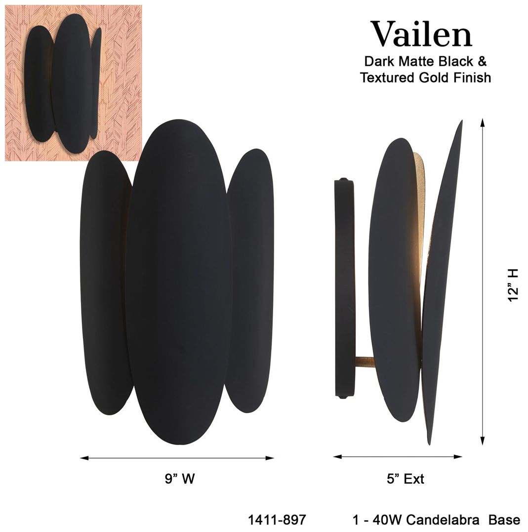 Image 7 Minka-Lavery Vailen 1-Light Dark Matte Black and Textured Gold Wall Sconce more views