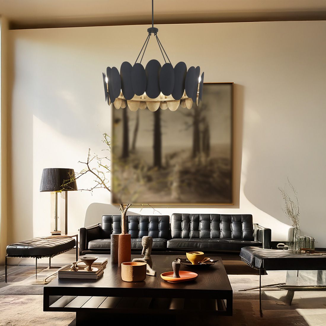 Image 3 Minka-Lavery Vailen 12-Light Dark Matte Black and Textured Gold Pendant more views