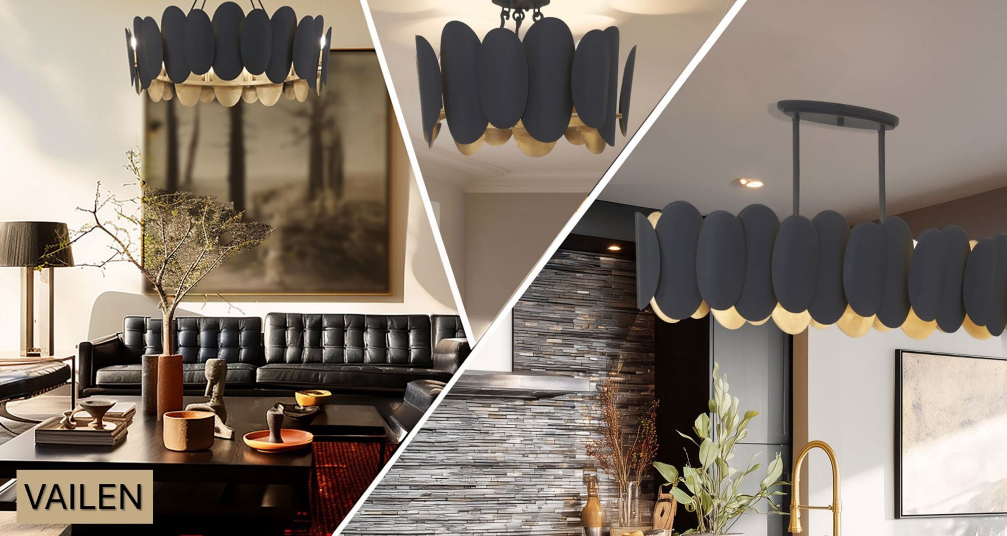 Minka-Lavery Vailen 12-Light Dark Matte Black and Textured Gold Pendant