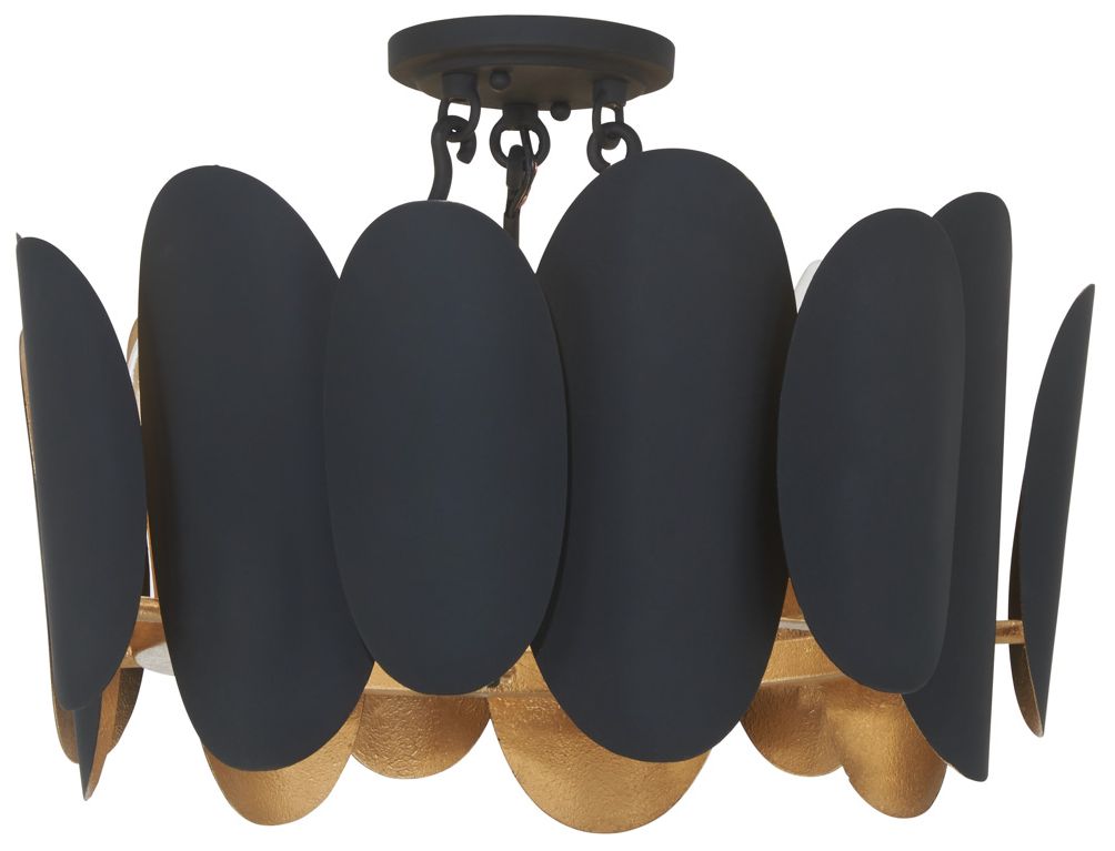 Image 2 Minka-Lavery Vailen 7-Light Dark Matte Black and Textured Gold Semi Flush