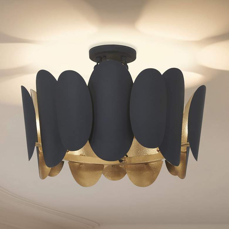 Image 1 Minka-Lavery Vailen 7-Light Dark Matte Black and Textured Gold Semi Flush