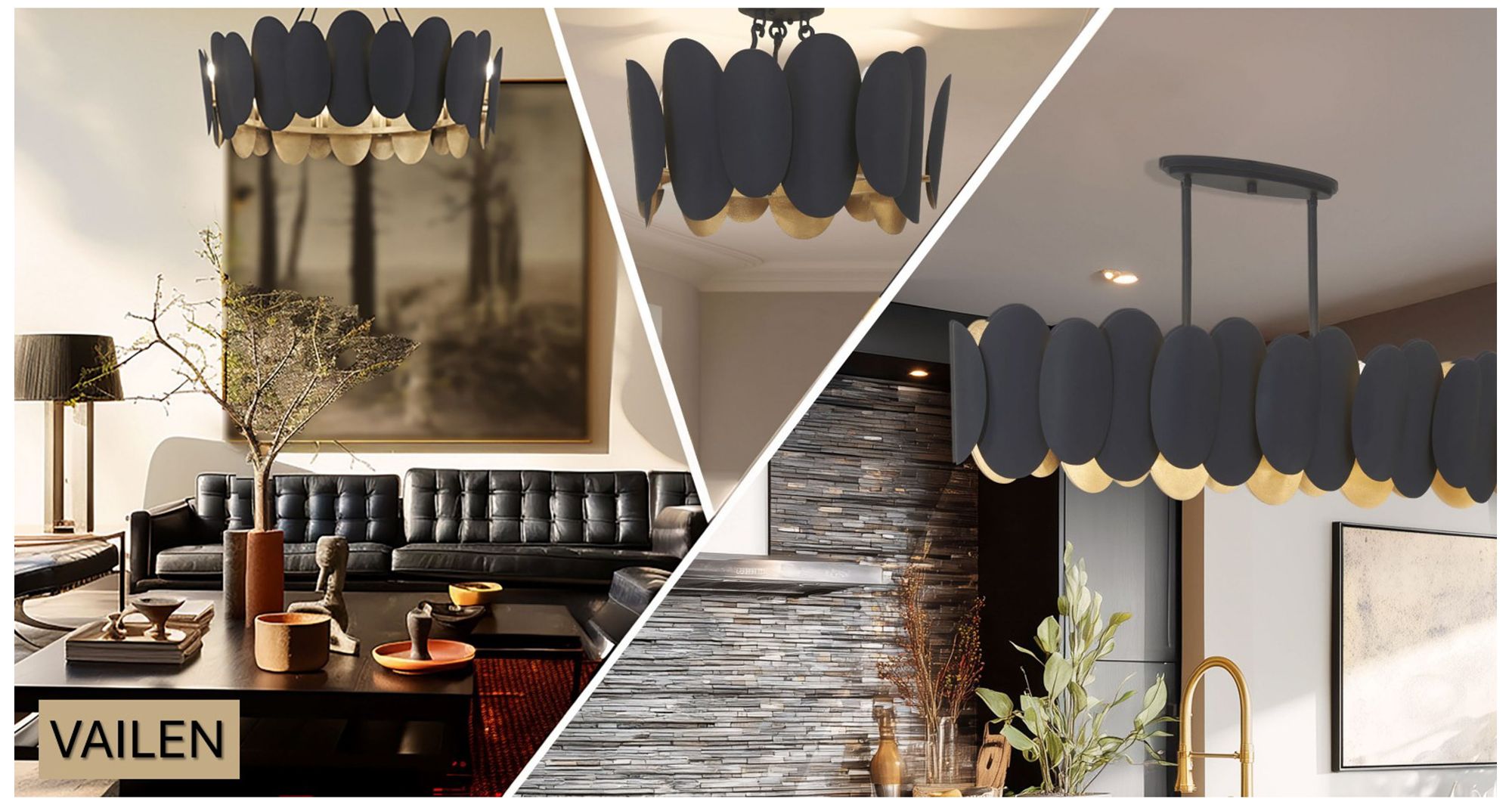 Image 4 Minka-Lavery Vailen 7-Light Dark Matte Black and Textured Gold Semi Flush more views