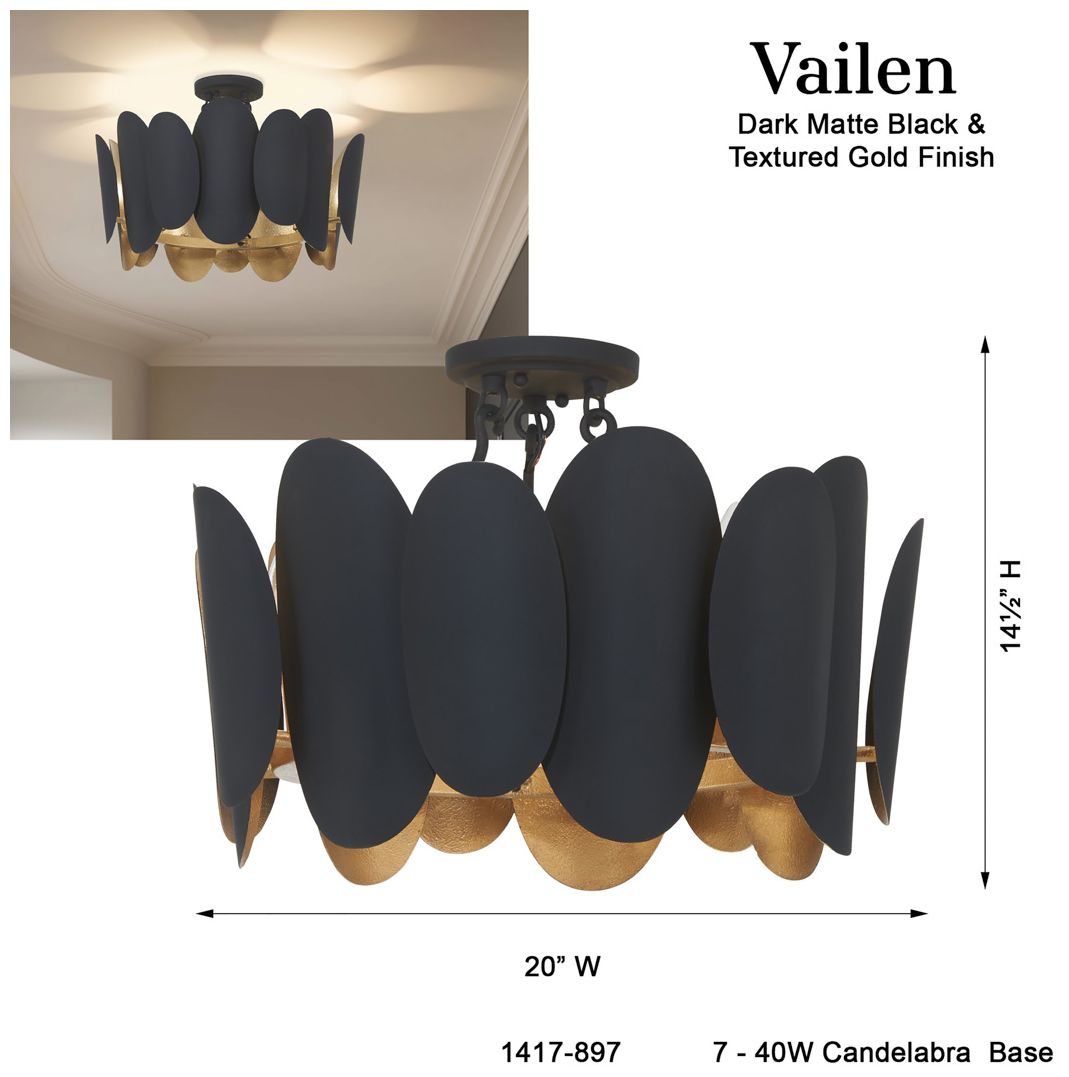 Image 7 Minka-Lavery Vailen 7-Light Dark Matte Black and Textured Gold Semi Flush more views