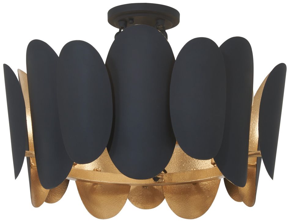 Minka-Lavery Vailen 7-Light Dark Matte Black and Textured Gold Semi Flush