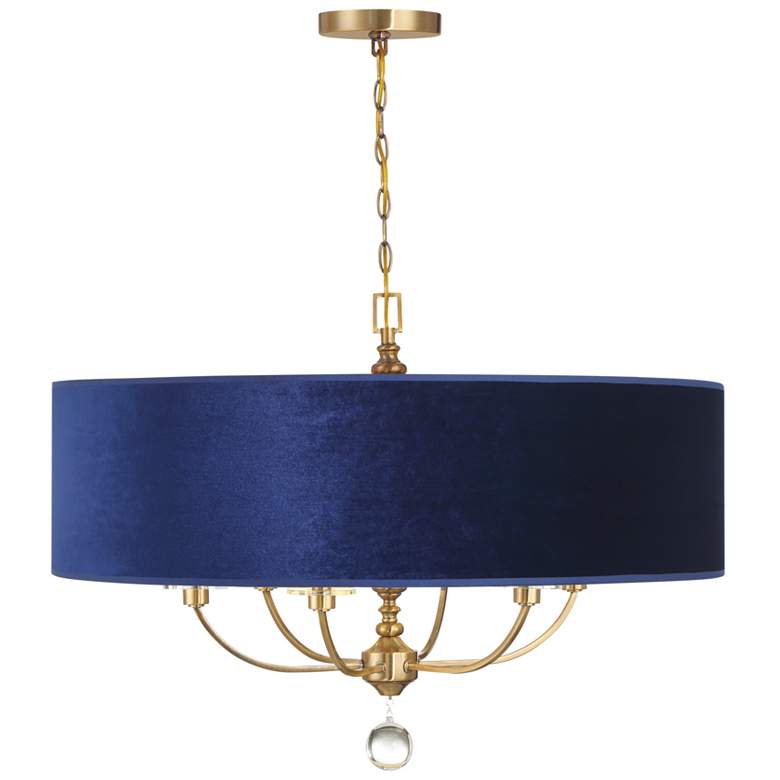 Image 3 Minka Lavery Van Noord 6-Light 32-in Brass Pendant with Blue Velvet Shade more views
