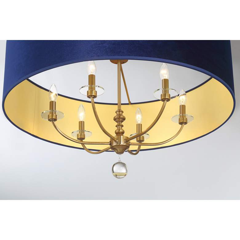 Image 4 Minka Lavery Van Noord 6-Light 32-in Brass Pendant with Blue Velvet Shade more views