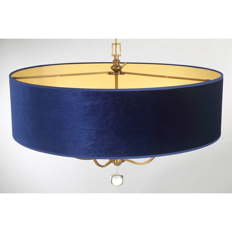 Image 5 Minka Lavery Van Noord 6-Light 32-in Brass Pendant with Blue Velvet Shade more views