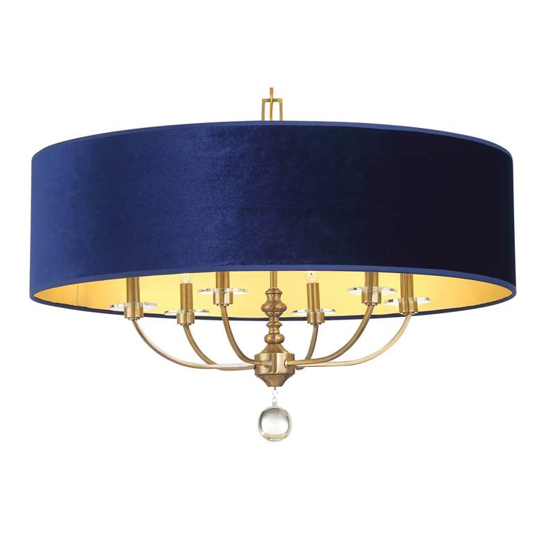 Image 6 Minka Lavery Van Noord 6-Light 32-in Brass Pendant with Blue Velvet Shade more views