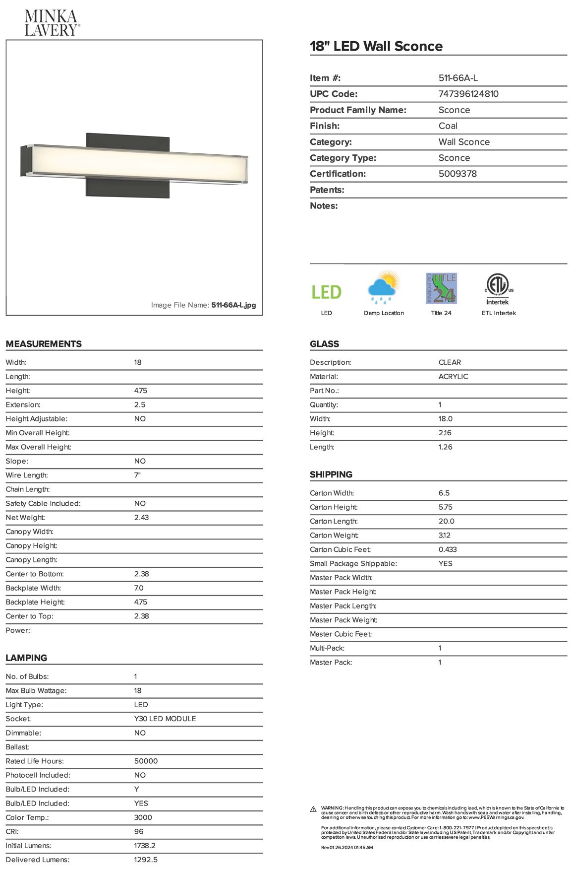 Thumbnail4 of Minka Lavery Vantage 5CCT LED 18-in Coal Black Vanity Light with Shade more views