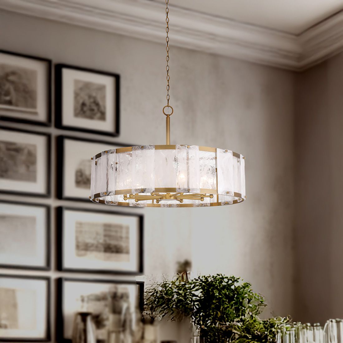 Minka-Lavery Veil 10-Light 36-in Legacy Brass Pendant with Glass Shade