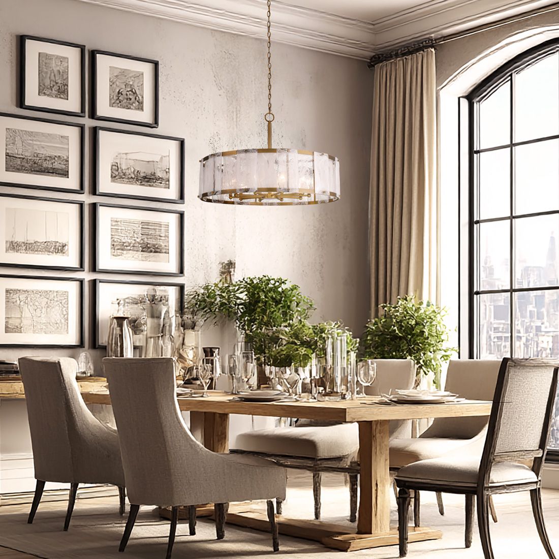 Minka-Lavery Veil 10-Light 36-in Legacy Brass Pendant with Glass Shade