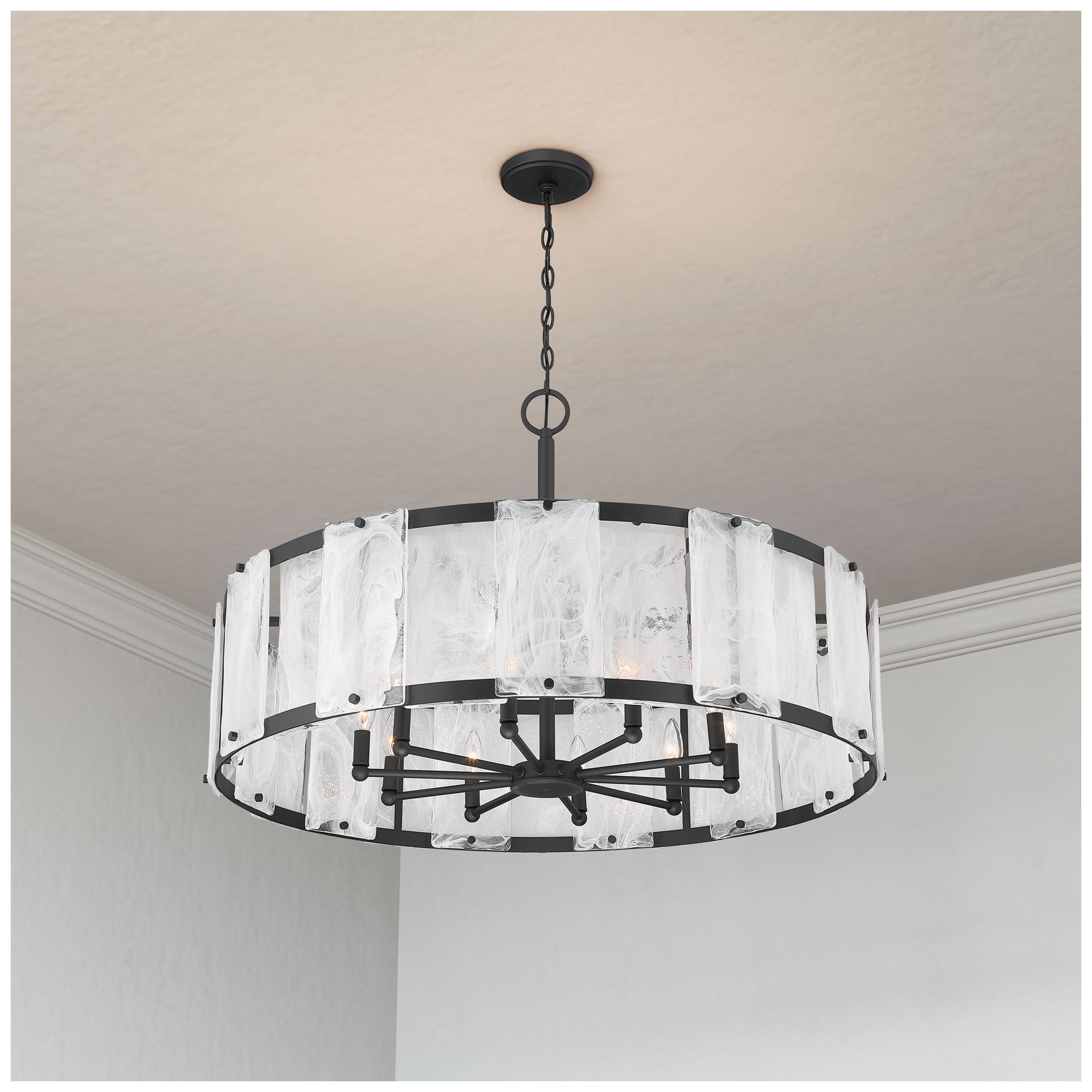 Image 2 Minka Lavery Veil 10-Lt 37.5-in Dark Matte Black Pendant with Glass Shade more views
