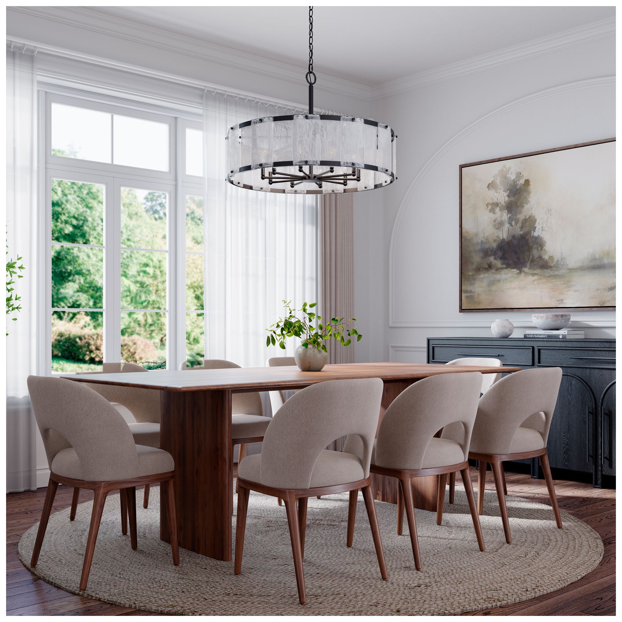 Image 4 Minka Lavery Veil 10-Lt 37.5-in Dark Matte Black Pendant with Glass Shade more views