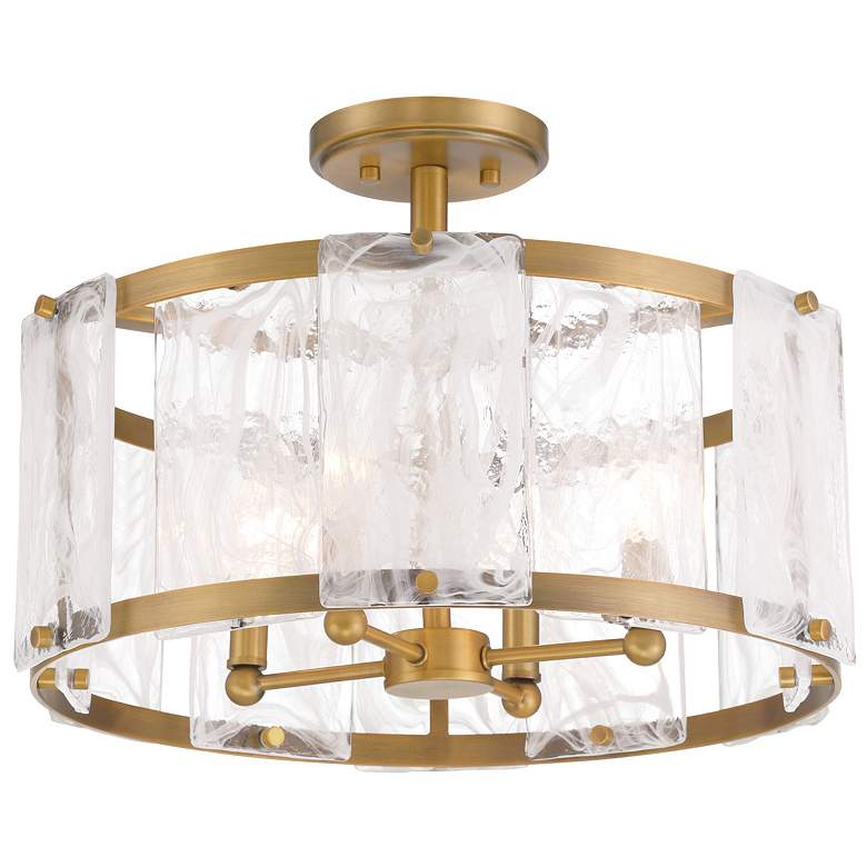 Image 1 Minka Lavery Veil 18" Wide Light Brass White Glass Drum Ceiling Light