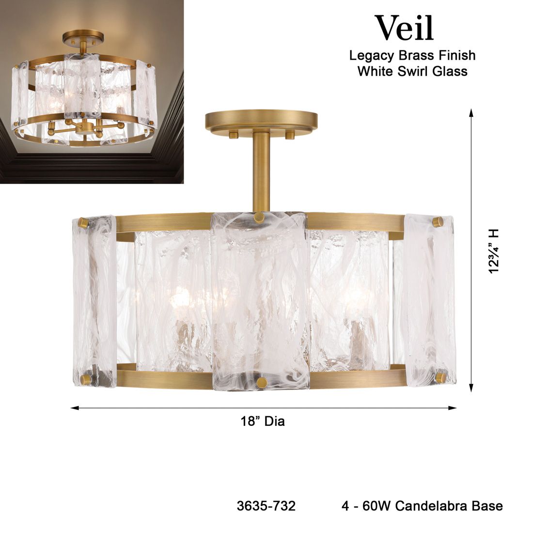 Minka Lavery Veil 4-Light 18-in Legacy Brass Indoor Semi-Flush