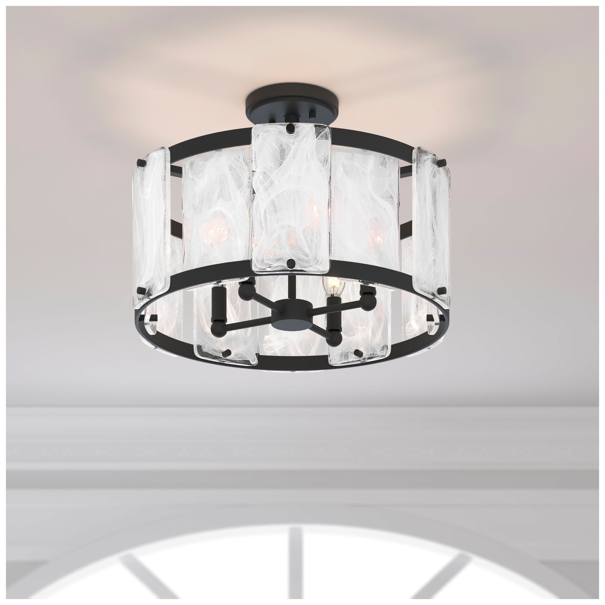 Image 2 Minka Lavery Veil 4-Light 19.25-in Black Semi-Flush Mount with Glass Shade more views