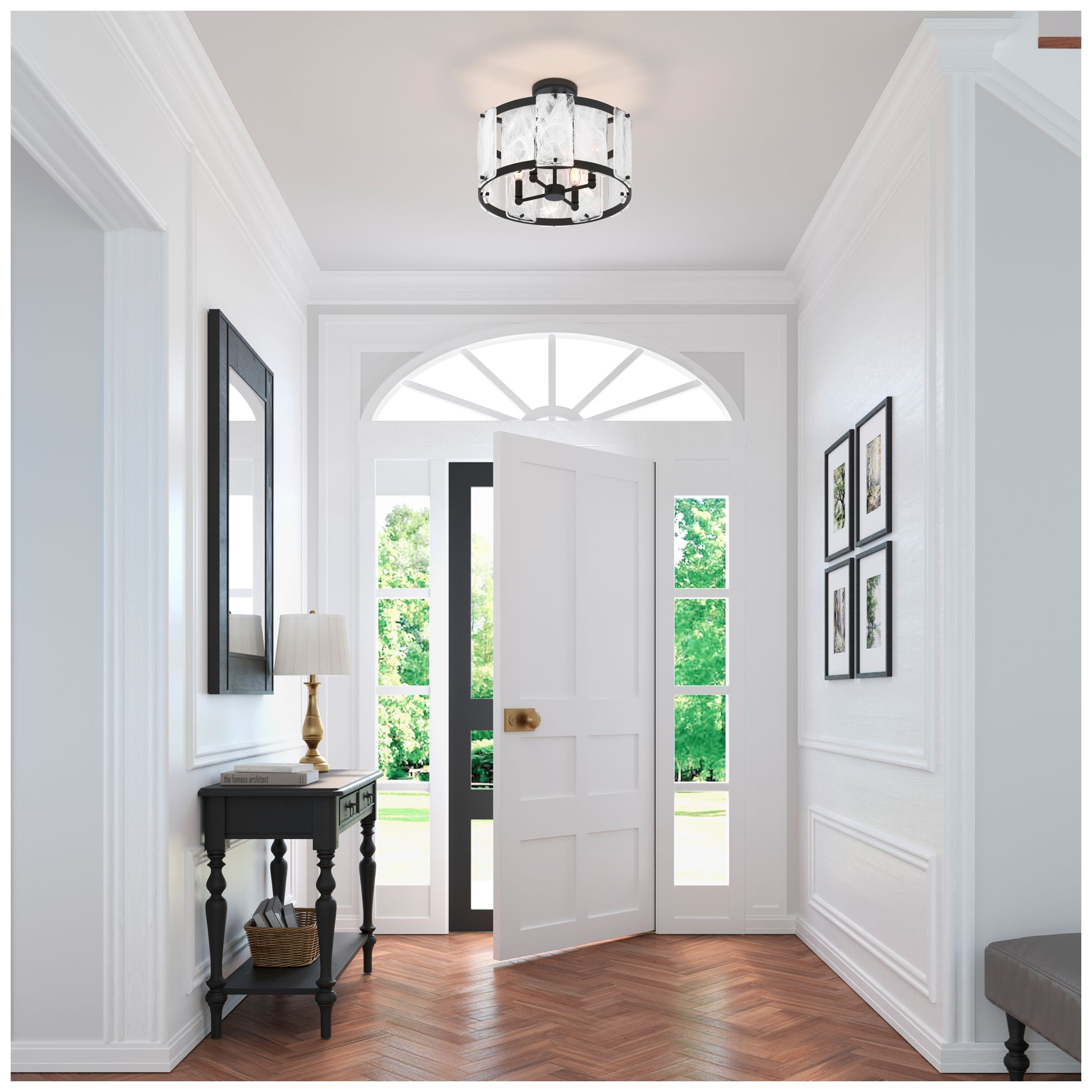 Image 4 Minka Lavery Veil 4-Light 19.25-in Black Semi-Flush Mount with Glass Shade more views