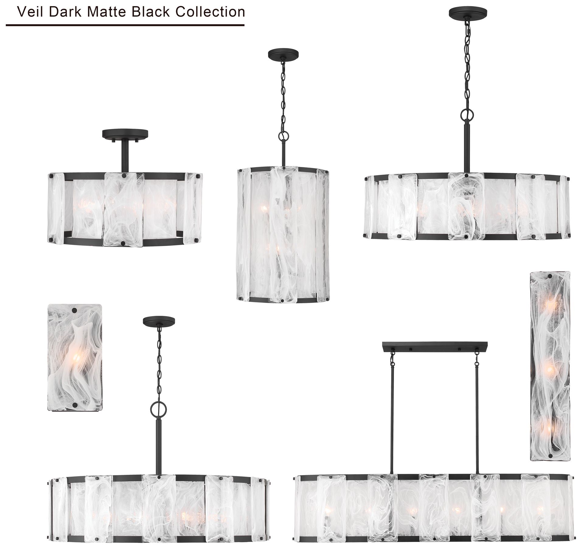 Minka Lavery Veil 6-Light 48-in Dark Matte Black Linear Chandelier