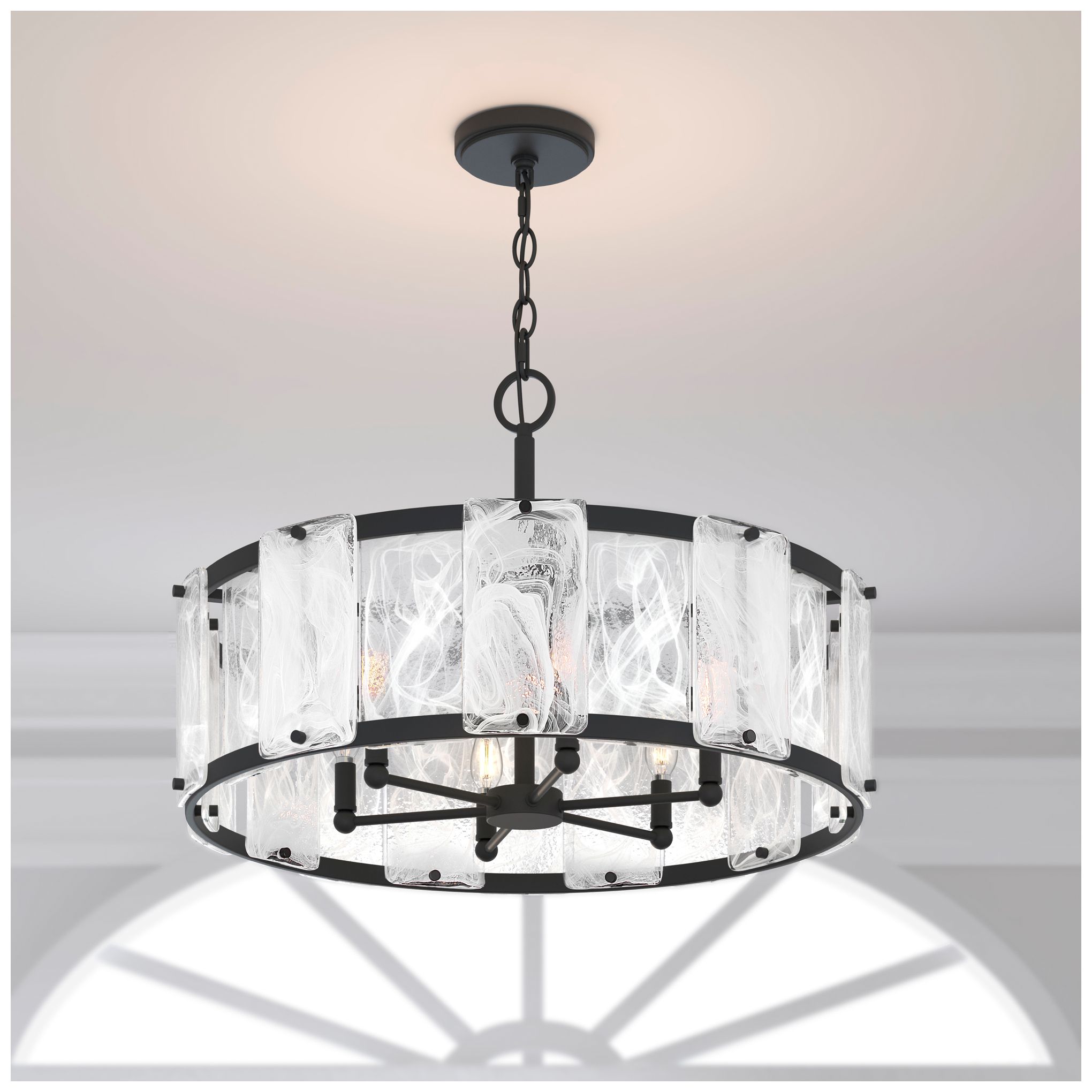 Image 2 Minka Lavery Veil 6-Lt 29.25-in Dark Matte Black Pendant with Glass Shade more views