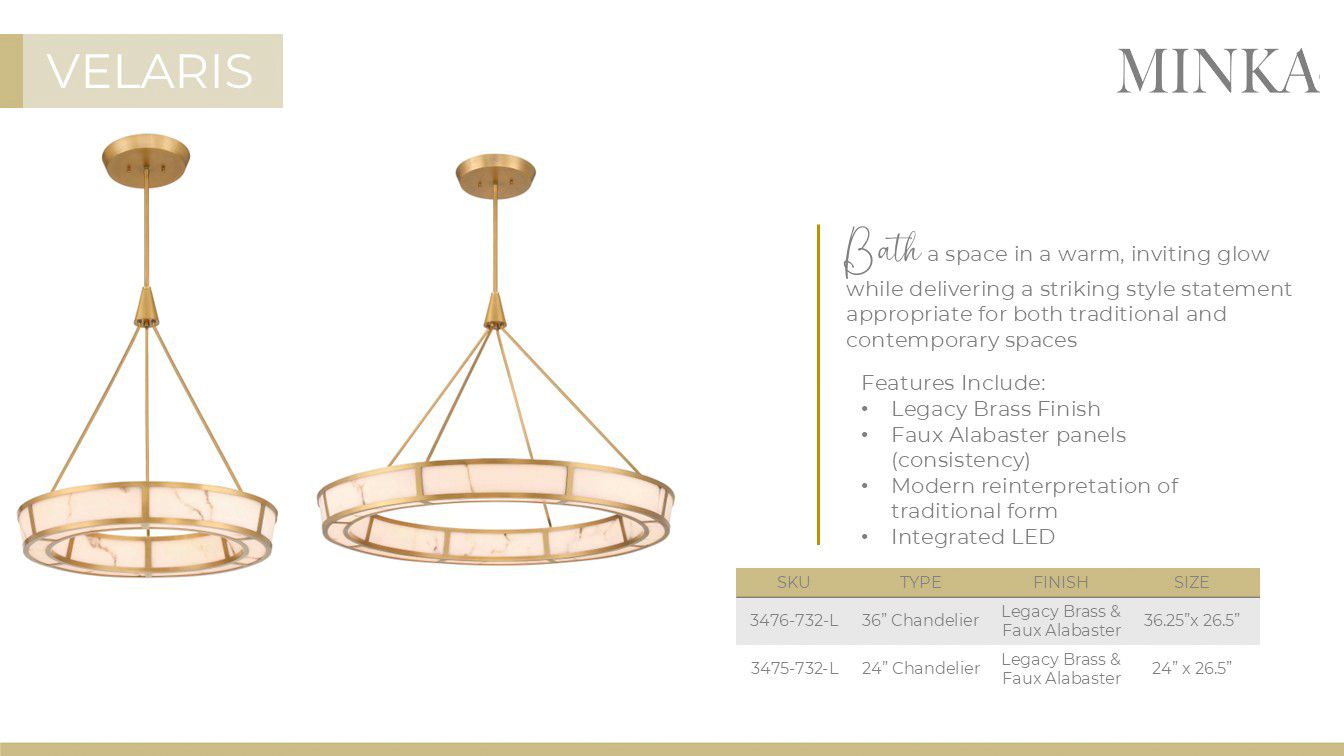 Minka-Lavery Velaris LED 24-in Legacy Brass Pendant with Alabaster Shade