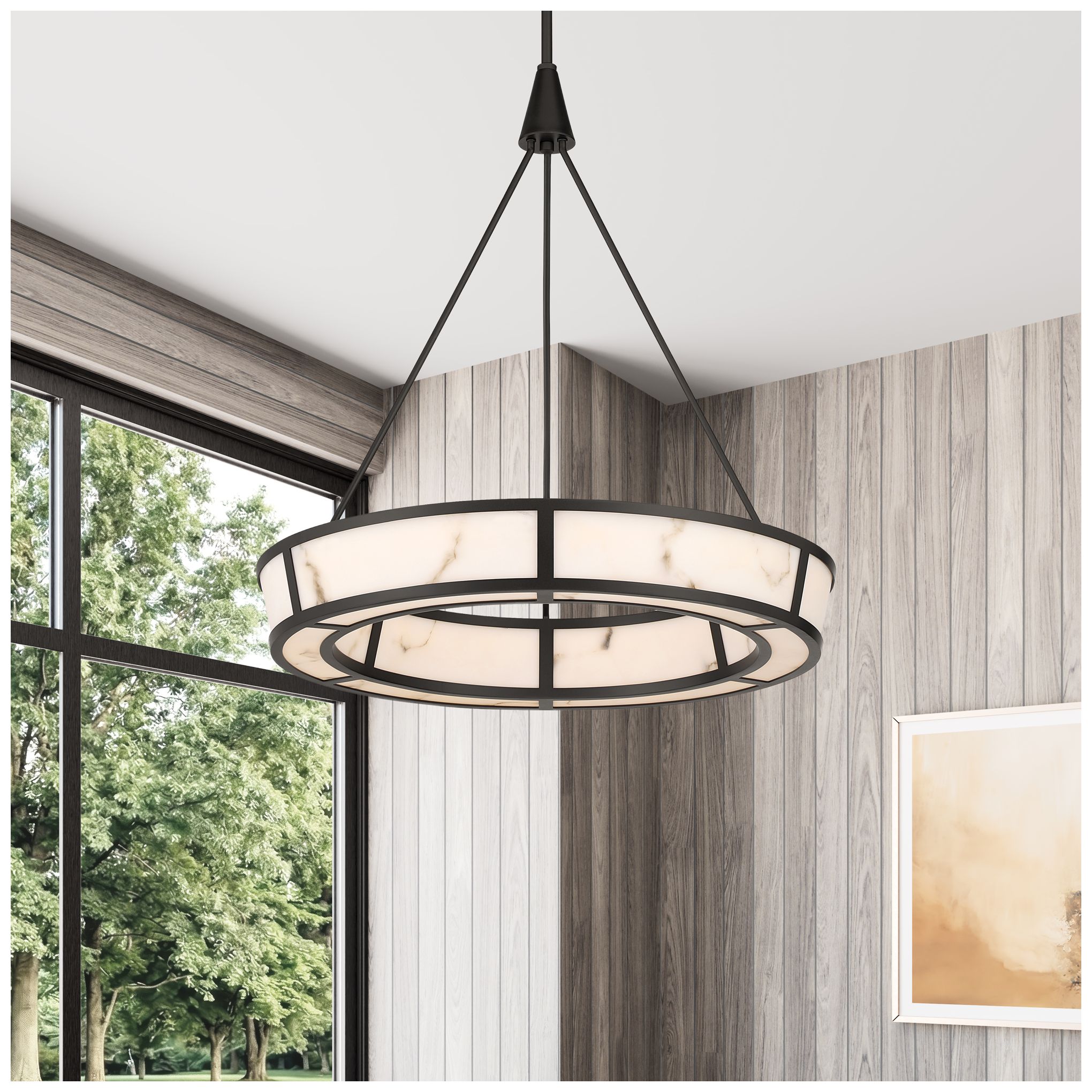 Thumbnail2 of Minka-Lavery Velaris LED 24-in Pendant - Dark Bronze with Alabaster Glass more views