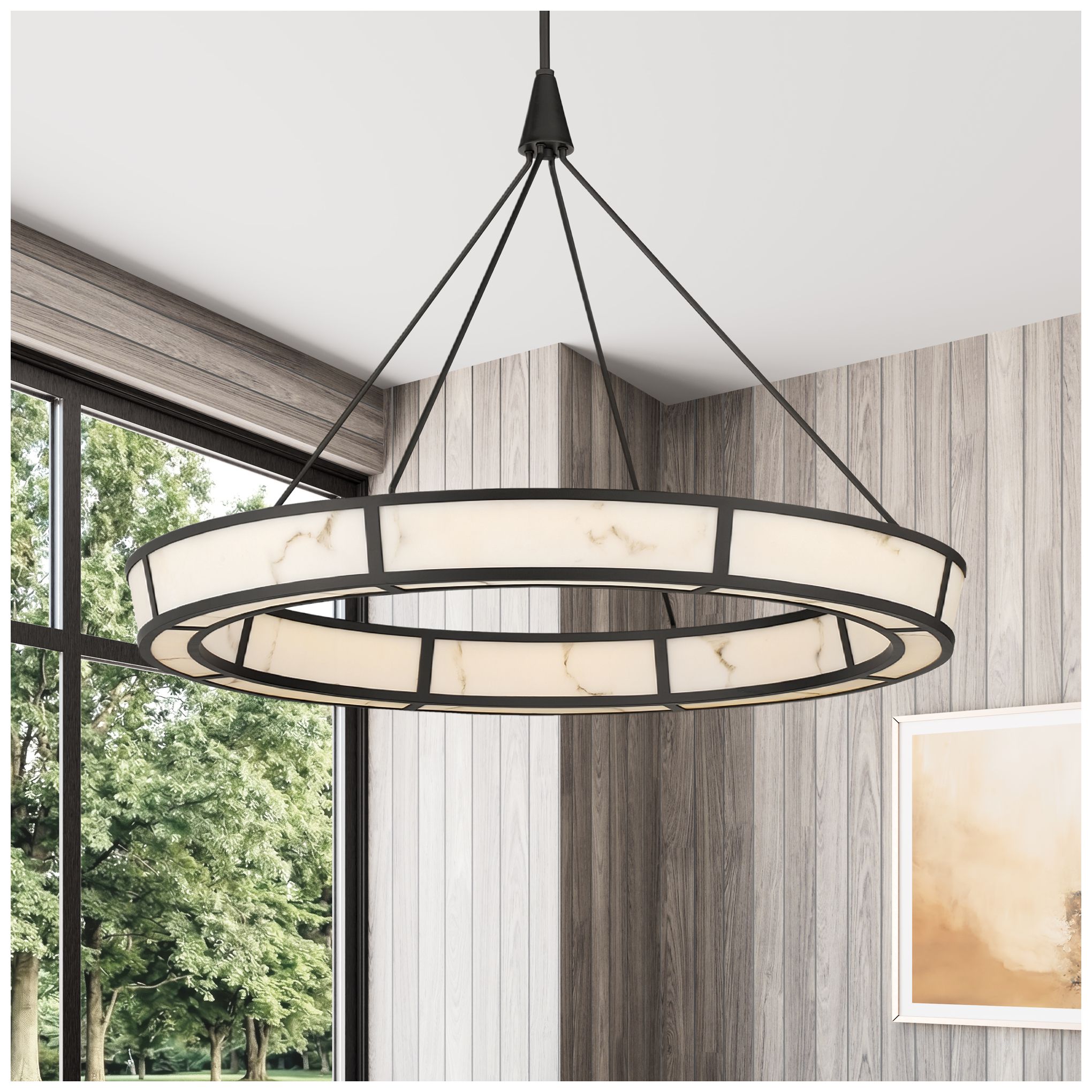 Image 2 Minka-Lavery Velaris LED 36.25-in Pendant  Dark Bronze with Alabaster Glass more views