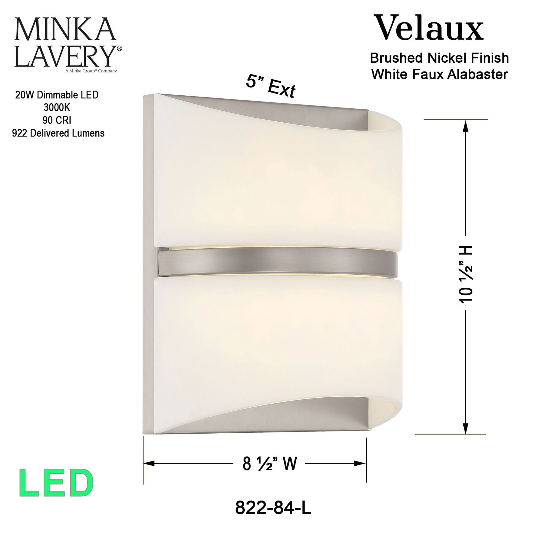 Minka-Lavery Velaux LED Brushed Nickel Wall Sconce