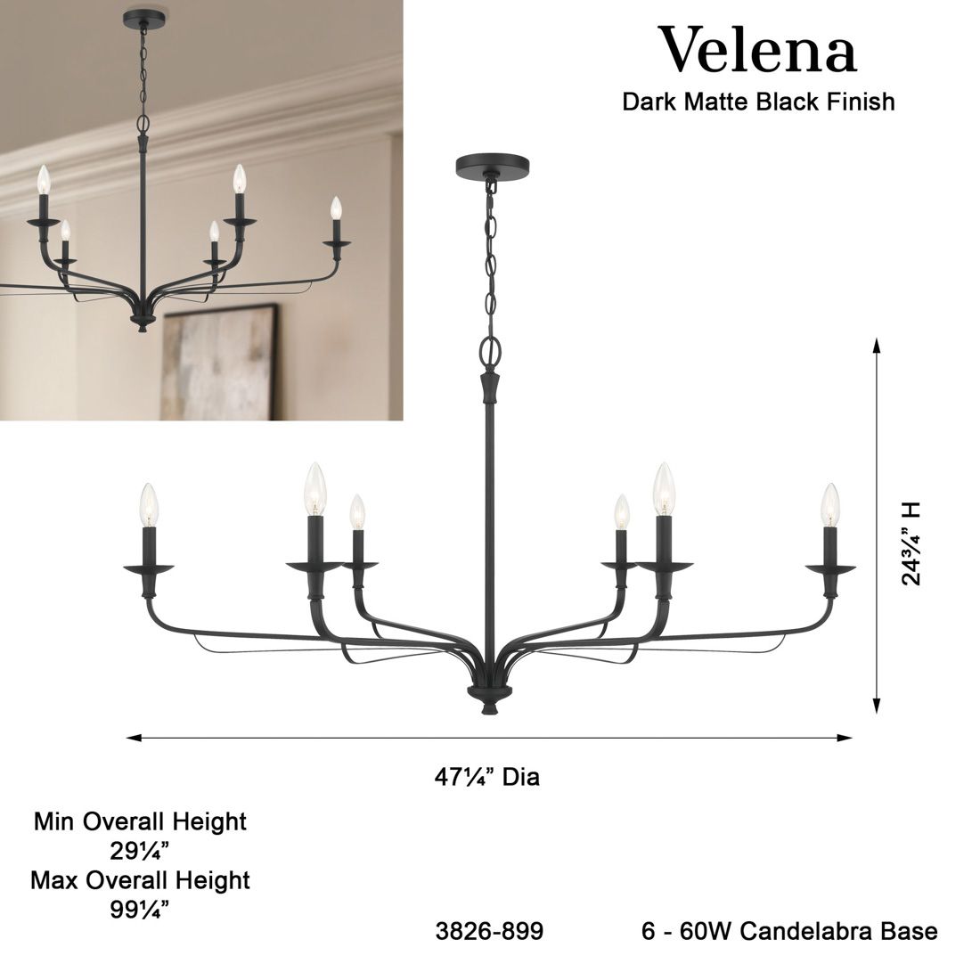 Minka-Lavery Velena 6-Light 47.25-in Dark Matte Black Indoor Chandelier