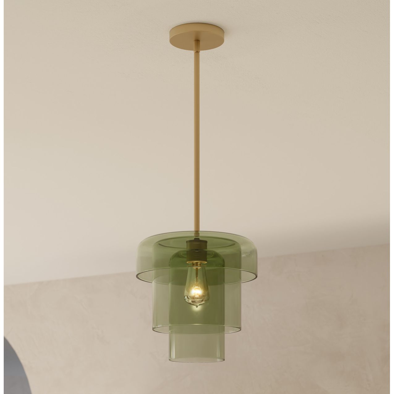 Thumbnail1 of Minka Lavery Velique 1-Lt 11-in Legacy Brass Mini Pendant with Green Shade