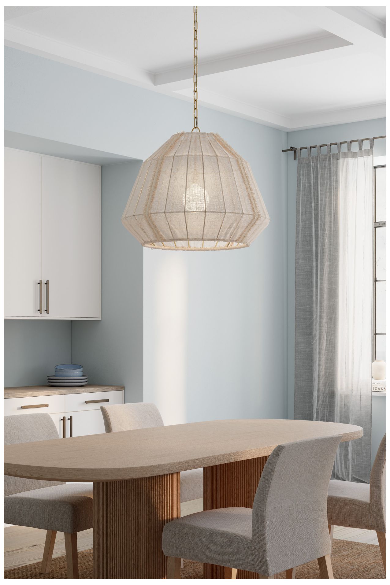 Thumbnail2 of Minka Lavery Velune 1-Light 28-in Legacy Brass Pendant with Linen Shade more views