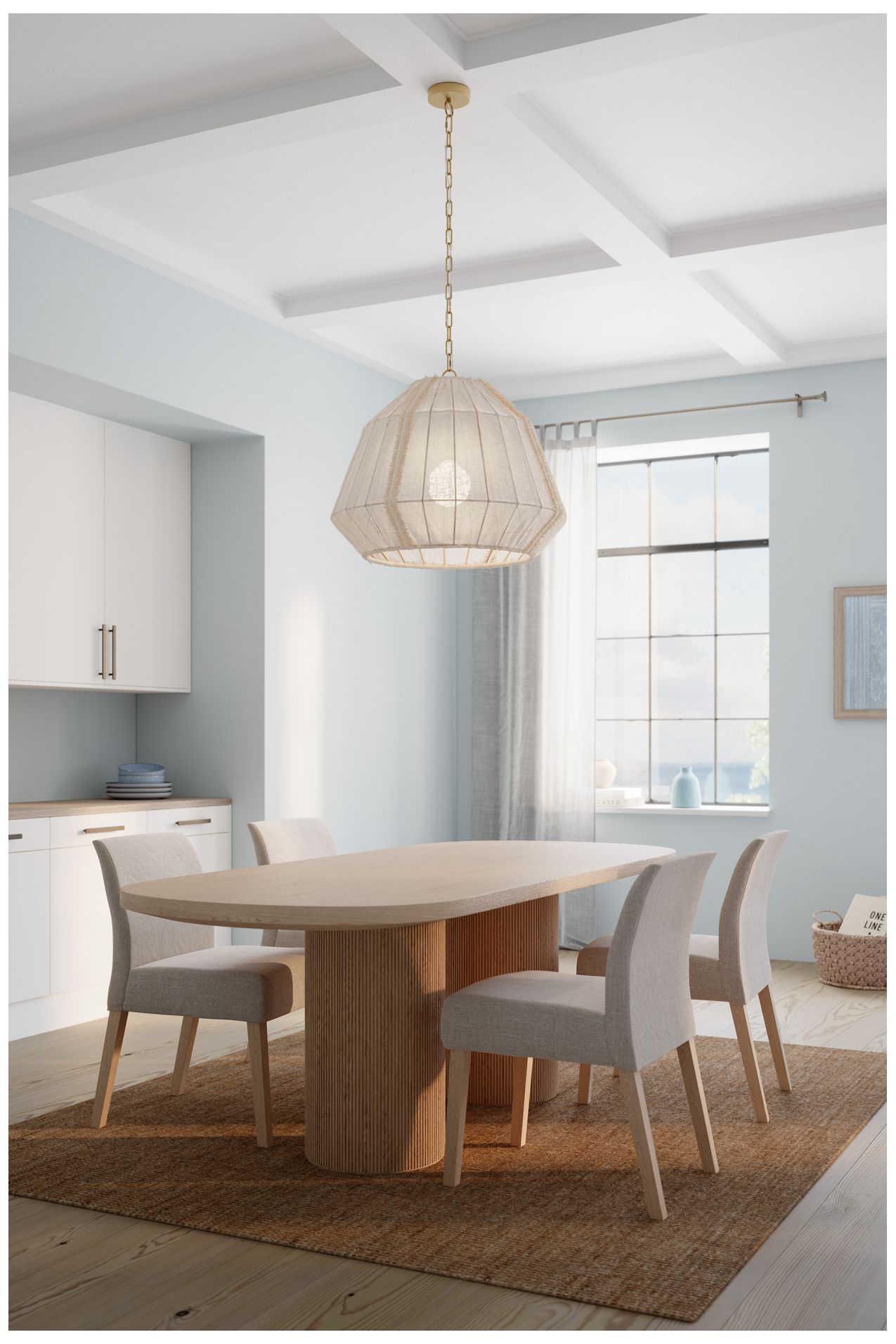 Thumbnail4 of Minka Lavery Velune 1-Light 28-in Legacy Brass Pendant with Linen Shade more views