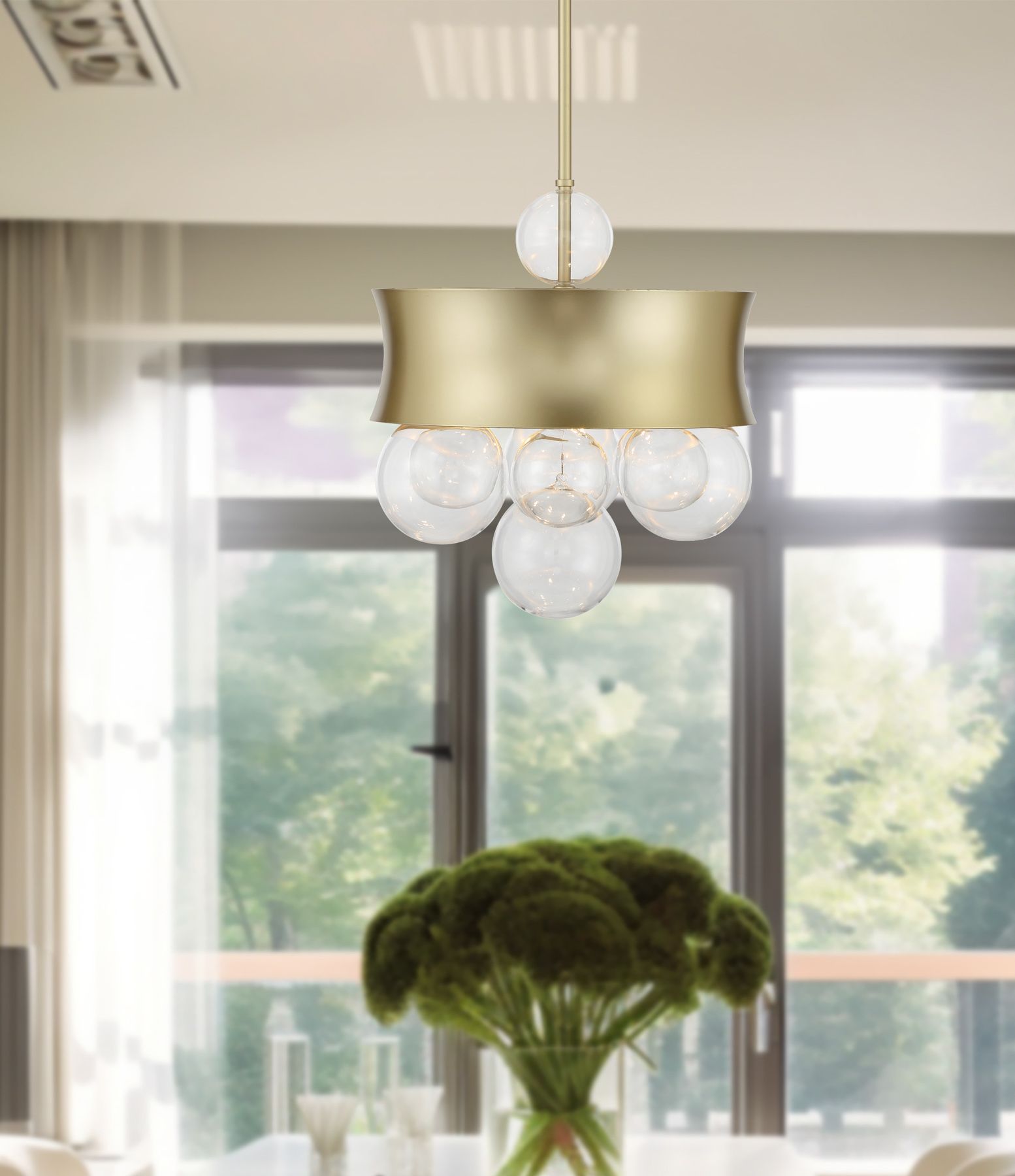 Minka-Lavery Verdi Square 3-Light Soft Gold Convertible Pendant in scene