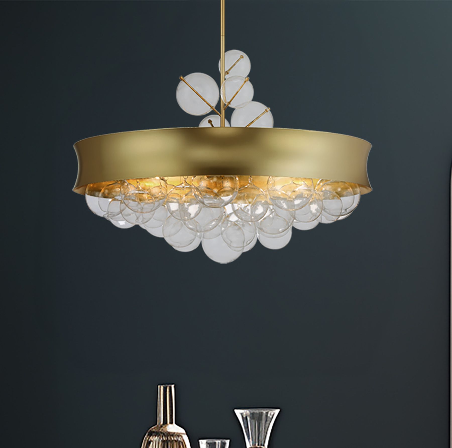 Minka-Lavery Verdi Square 8-Light Soft Gold Convertible Pendant in scene