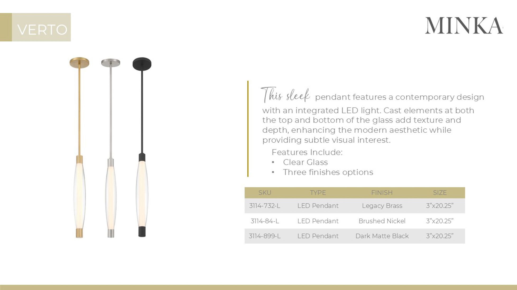 Minka Lavery Verto LED 3-in Legacy Brass Pendant Light with Glass Shade