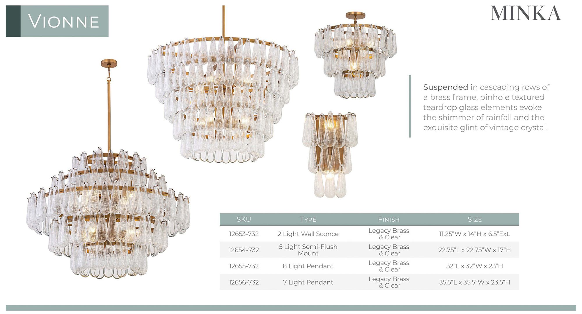 Minka Lavery Vionne 8-Light 32.25-in Legacy Brass Pendant with Glass Shade
